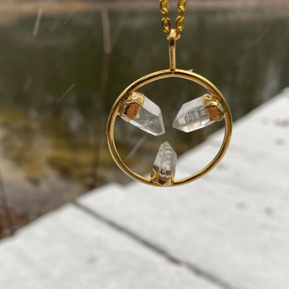 3 Point Trinity Clear Quartz Point Pendant Necklace